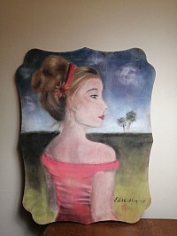 Pastel drawing on wood